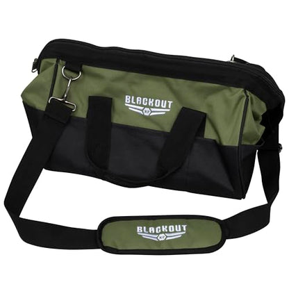 Blackout XP Tool Bag, Multi-pocket Tool Organizer with Adjustable Shoulder Strap, Green and Black