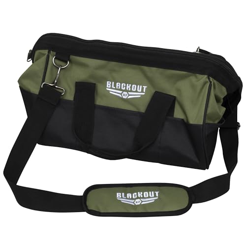Blackout XP Tool Bag, Multi-pocket Tool Organizer with Adjustable Shoulder Strap, Green and Black