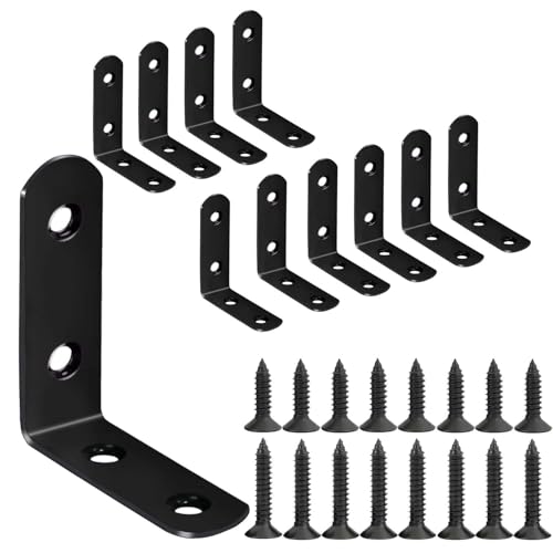 18-Pack Stainless Steel L Brackets, Metal Angle Bracket, Corner Brackets, Corner Braces, Furniture Connector Support Brackets with Screws for Wood Furniture Chairs Desk Garden (L Shape Black 10pcs) - style: 2inch L Shape Black 10pcs