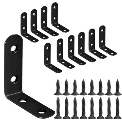 18-Pack Stainless Steel L Brackets, Metal Angle Bracket, Corner Brackets, Corner Braces, Furniture Connector Support Brackets with Screws for Wood Furniture Chairs Desk Garden (L Shape Black 10pcs) - style: 2inch L Shape Black 10pcs