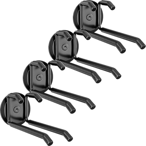 Strong Magnetic Hooks Heavy Duty - 4 Pack Rare Earth Magnets for Garage Utility Storage 20lb Hold | Hang Ladder, Power Tools, Toolbox, Shovel, Broom, Extension Cord (E-Blackpro 4) - color: E-Blackpro 4