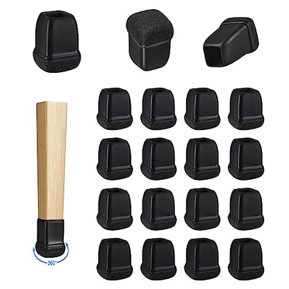 16 Pack Chair Leg Floor Protectors for Hardwood Floors, Square Rubber Furniture Sliders, 360°Felt Pad Bottom Wrapped Thickening Silicone Furniture Legs Caps Covers(Square,Black-S) - size: Black-S