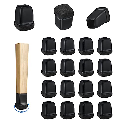 16 Pack Chair Leg Floor Protectors for Hardwood Floors, Square Rubber Furniture Sliders, 360°Felt Pad Bottom Wrapped Thickening Silicone Furniture Legs Caps Covers(Square,Black-S) - size: Black-S