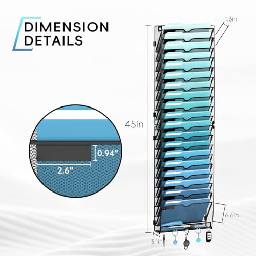 20-Tier Wall File Organizer with 5 Hooks, Hanging Mail Organizer Wall Mounted File Holder, Magazine Rack for Papers, Folders, Magazines, Office Organization, Assembly Needed, Black - size: 20 Tier-Black