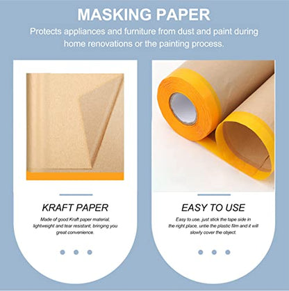 Pre-Taped Paint Masking Paper and Masking Tape Sets,2 Rolls 22inch-50feet Painters Paper and 1 Roll Painters Tape, Automotive Paint Paper, Tape and Drape Waterproof for Painting Protection Covering