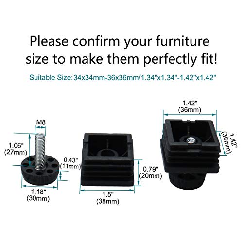 uxcell Leveling Feet 38 x 38mm Square Inserts Kit Furniture Glide Adjuster 4 Sets