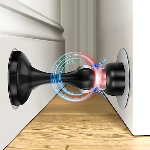 Crosize Magnetic Door Stoppers 1 Pack, Stainless Steel Door Stops for Wall and Floor Mounting, Gate Stops, No Drilling Metal Doorstops with Adhesive Tapes, Black - color: Black, size: 1 Pack