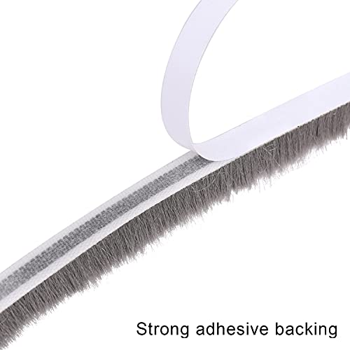Door Brush Seal, 33Feet, Felt Pile Weather Stripping for Doors, Weather Strip for Windows Cabinet, Self Adhesive Draft Blocker, Dust Stopper Sliding Door Seal Winter, Grey 10m - size: 33Feet x 0.6in Brush x 0.4in Backing