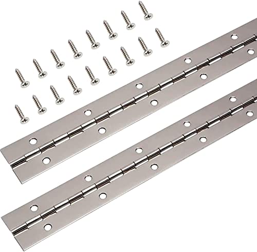 Continuous & Piano Hinges, 2Pcs Stainless Steel Continuous Hinge with Holes, Heavy Duty Polished Stainless Piano Hinges for Boats Cabinets Storage Box Door Windows Screw Included (Silver) (12'') - size: 12''