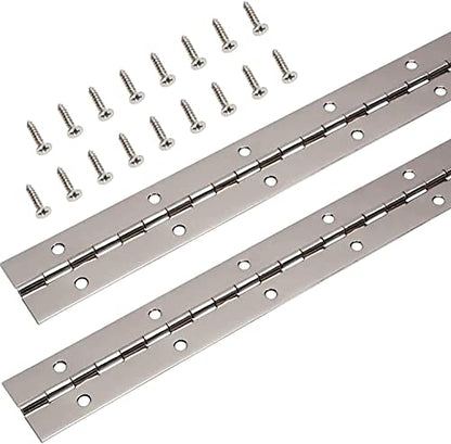 Continuous & Piano Hinges, 2Pcs Stainless Steel Continuous Hinge with Holes, Heavy Duty Polished Stainless Piano Hinges for Boats Cabinets Storage Box Door Windows Screw Included (Silver) (12'') - size: 12''