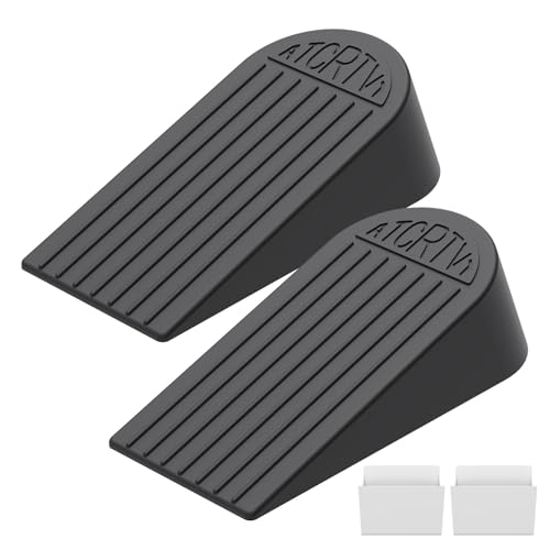 Rubber Extra Large Door Stoppers - 2 Pack Black 1.9 Inches Big Door Stopper Wedge for Bottom of Doorstops,Door Stop for Heavy Duty Doors for Commercial & Home with Self Adhesive Holder - size: Large