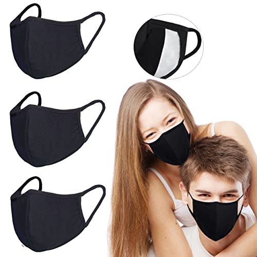 Pack 3 Black Cloth Dust Mouth Mask - 3 Layers All Cotton - Reusable Washable Comfy Breathable Material - style: 3 Layers 100% Cotton