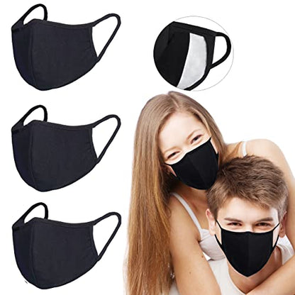 Pack 3 Black Cloth Dust Mouth Mask - 3 Layers All Cotton - Reusable Washable Comfy Breathable Material - style: 3 Layers 100% Cotton