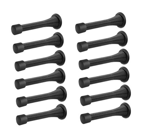 12PCS Spring Door Stops, Heavy Duty Door Stopper with Rubber Bumper, Wall Mounted Spring Doorstop, Spring Door Stop for Wall (Black) - color: Black