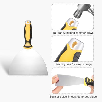 uxcell Putty Knife 6" High Carbon Steel Paint Scraper Flexible Drywall Repair Mud Knife for Removing Cement Wallpaper Mud Adhesive Taping with Metal Hammer End - size: 6"