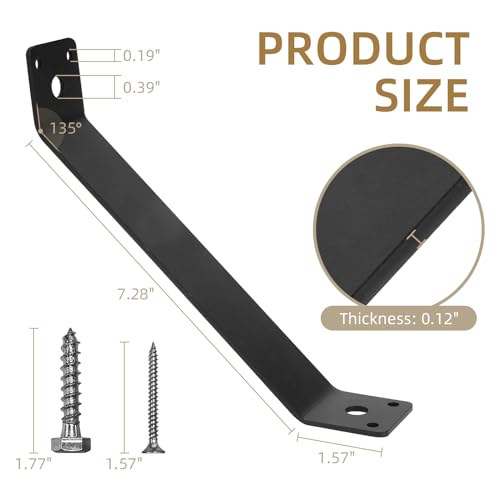 Angle Brackets 4 Pcs 7.3" Inside Mount 45-Degree Angle Corner Braces Inside Joint for Wood Post and Beam Desk Edge Box Pergola Gazebo DIY Kit - size: 7-1/4'' x 1-1/2''