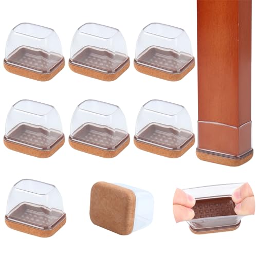 8PCS Felt Chair Leg Floor Protectors for Hardwood Floors, Rectangle Furniture Pads Easy Glides for Bar Stools, Clear Silicone Chair Leg Caps to Protect Floors, Fit Length 1.3"-1.7", Width 0.9"-1.2" - color: Clear-8pcs, size: L(Fit:W 0.9"-1.2",L1.3"-1.7")