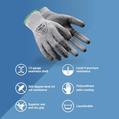 HexArmor General Purpose Knit Gloves | High Dexterity and Tactility | Cut, Abrasion and Puncture Resistant Washable Gloves - color: Helix 1074, Gray, A4 Cut Resistance, size: XX-Large