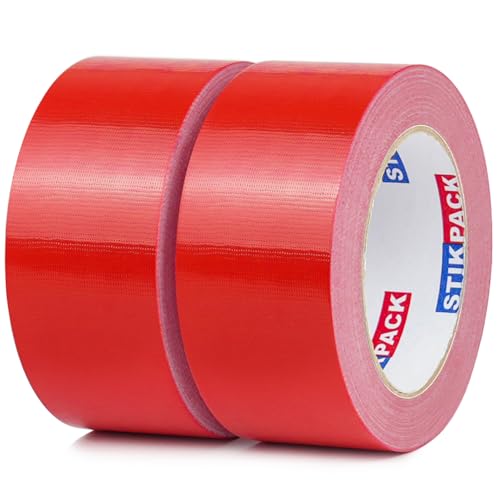 2 Rolls Red Duct Tape, Heavy Duty Strong Industrial Colored Duct Tape 9mil x 2inch x 25yds Flexible, No Residue, Waterproof and Tear by Hand, Multi-Use for Indoor & Outdoor Repairs - color: Red