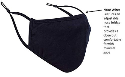 Simlu 5 Pack Premium Fabric Face Mask Reusable with Adjustable Elastic, 2 Layer,Cotton, Breathable, Nose Wire Black Cloth face Mask Washable (OS Fits All, 5 Pack) - color: 5 Pack