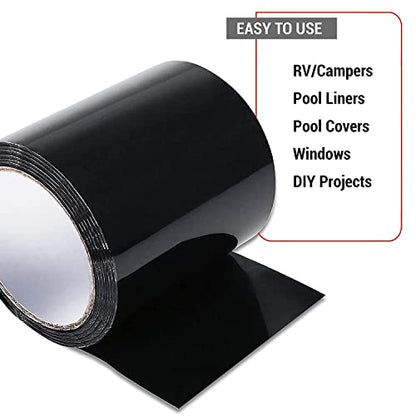 CANOPUS Patch and Seal Tape, Waterproof Tape for Indoor & Outdoor Use, Heavy Duty Thick Rubberized Repair Tape, Fix Leaks on Hoses, Pipes, Gutters, Roofs, Boats, Pools, 4" x 5' Black - color: Black