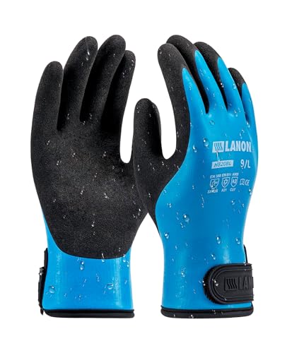 LANON Waterproof Winter Work Gloves, Double Latex Coated, Thermal Insulated Freezer Gloves for Cold Weather - color: Blue, size: X-l (Pack of 1)