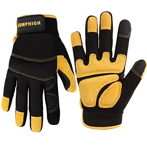 Work Gloves for Men, Multi-Functional Light Duty Mechanic Gloves, Outdoor, Performance Fit, Touch Screen, Abrasion Resistant (XL) - color: Yellow, size: X-Large