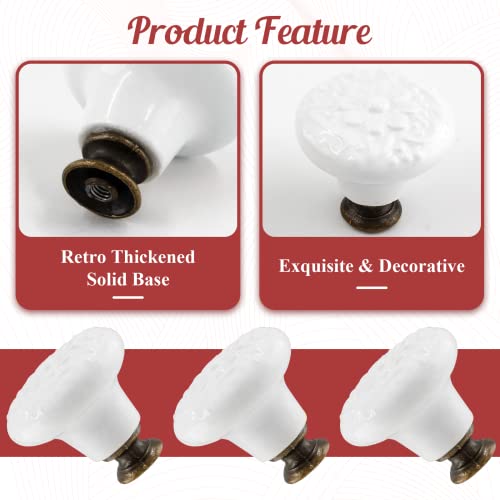 4pcs White Ceramic Cabinet Knobs and Pulls - Retro Dresser and Closet Drawer Handles - Cupboard and Furniture Door Knobs - color: White, size: 4pcs-1.3 Inch