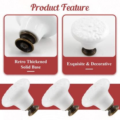 4pcs White Ceramic Cabinet Knobs and Pulls - Retro Dresser and Closet Drawer Handles - Cupboard and Furniture Door Knobs - color: White, size: 4pcs-1.3 Inch