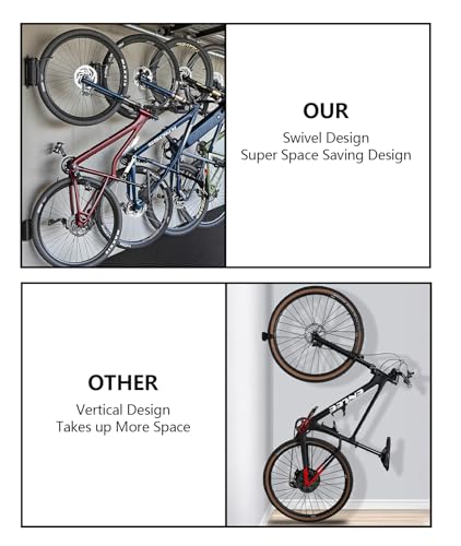 4 Pack Swivel Bike Wall Mount, Bike Hangers for Garage, Space-Saving Vertical Bike Rack, Sturdy Bike Storage Rack Holds Up to 66lbs, Easy to Install.