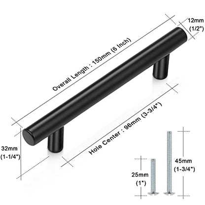 Probrico (5 Pack 3-3/4 Inch Hole Centers Cabinet Handles Black Kitchen Cabinet Pulls, Euro T Bar Drawer Handles Dresser Cabinet Pulls Hardware, 6 Inch Total Length - color: Black, size: hole center 3-3/4"