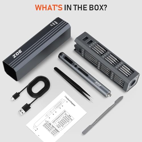 ZOE Electric Screwdriver, Mini Precision Screwdriver Set Cordless Screw driver Kit Small Power Magnetic Storage Bits, Settings Repair Tool Kit for Electronics Laptop Phone Camera Glasses Watch