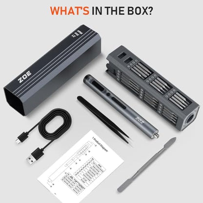 ZOE Electric Screwdriver, Mini Precision Screwdriver Set Cordless Screw driver Kit Small Power Magnetic Storage Bits, Settings Repair Tool Kit for Electronics Laptop Phone Camera Glasses Watch