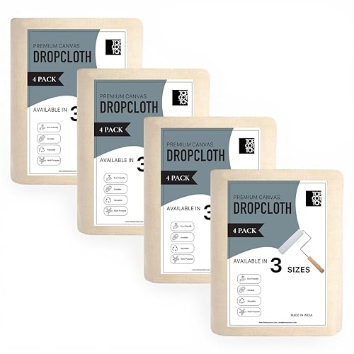 Top Cotton Canvas Drop Cloth 4Pc, Reusable Paint Drop Cloth, 100% Recycled Cotton Canvas Tarp Cover for Painter, Furniture, Floor Protection, All Purpose Painters Dropcloth for Christmas DIY (9x12 FT) - size: Pack of 4 - 9*12 Ft