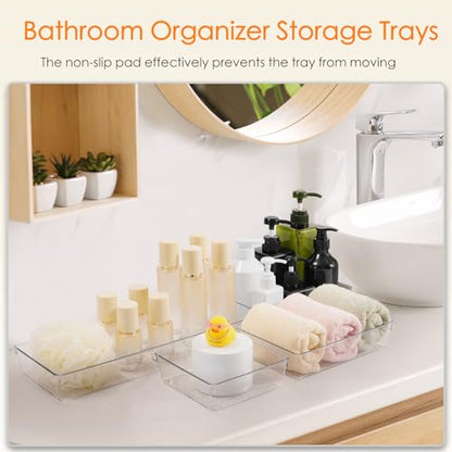 Criusia Drawer Organizer, 10 Pack Large Clear Plastic Set, 3 Size Versatile Bathroom and Vanity Organizer Trays, Storage Bins for Makeup, Bedroom, Kitchen Utensils - size: 10pack