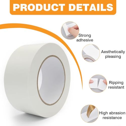 Duct Tape White 2 Inches x 30 Yards, No Residue, Waterproof, Tear by Hand, Heavy Duty, Strong Adhesive White Duct Tape for Repairs, Industrial, Professional Use - color: White