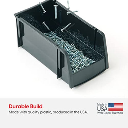 IRIS USA Large Stackable Storage Bins, 8-Pack, 13"L x 6"W x 5"H, |Made in USA|, Plastic Open Front Shelf Bin for Organizing Parts, Hardware, Tools, Supplies, Garage Shelf, Pantry - Black - size: Large - 8 Pack