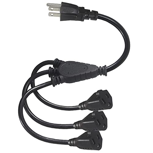 3-Outlet Splitter Extension Cord - 3 Prong 1 to 3 Way Power Splitter Extension Cable, 1FT 16AWG 13A/1625W, NEMA 5-15P to 3*NEMA 5-15R Y Style Extension Cord (Black 1-Pack) - color: Black 1-Pack