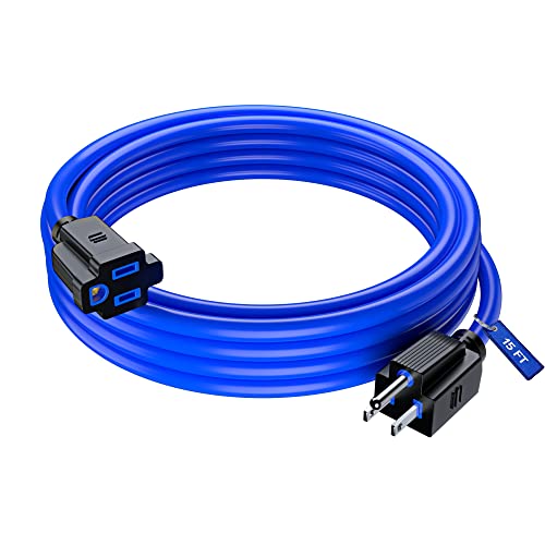 Maximm 15 Ft Blue Extension Cord, Heavy Duty 16 AWG, ETL Listed for Workshop & Outdoor Use - color: Blue, size: 15 Feet