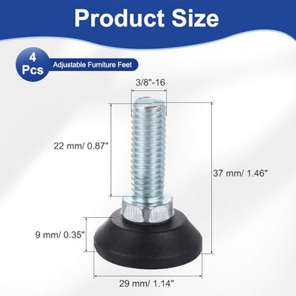 uxcell 3/8"-16 Thread Furniture Feet Levelers, 4Pcs 22mm l Adjustable Furniture Feet Screw in Threaded Leveling Leg Screw on Chair Foot Glides Leveling for Table Chair Cabinet Black - size: 3/8"-16 22mm
