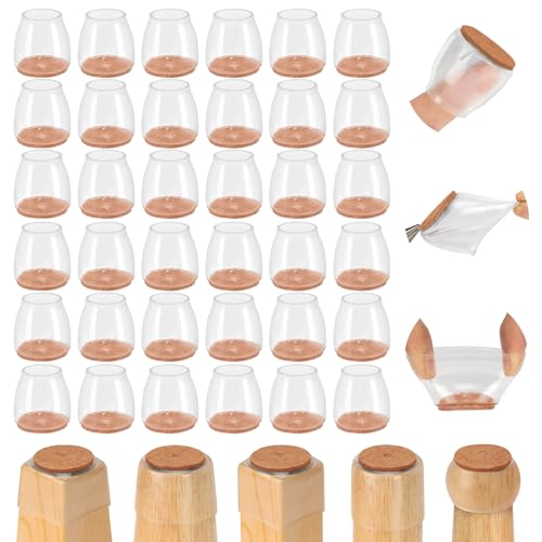 Amrules 36Pcs Round Chair Leg Floor Protectors, Silicone Chair Feet Caps to Protect Tile Floors, Felt Pads Furniture Leg Caps Covers from Scratches and Noise (Brown, Fit: 0.5"-0.89") - color: Clear & Brown-36pcs, size: Universal XS(Fit:0.5"-0.89")