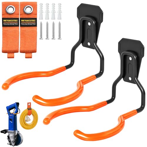 Heavy Duty Garden Power Tool Hanger, Garage Storage Utility Hooks with Storage Straps, Electric Tool Hooks, String Trimmer Hangers, Garden Tool Organizer, Weedeater Rack (2, Orange) - color: Orange-2