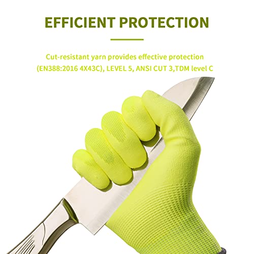 6 Pairs Cut Resistant Gloves, CE Level 3 ANSI CUT 3 Protective Cutting Work Gloves for Women and Men, Firm Grip Construction Mechanics Gloves and Gardening Gloves(Yellow,XL)