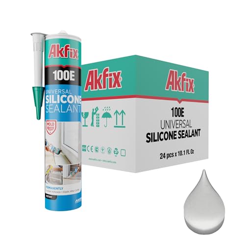 Akfix 100E RTV Translucent Silicone Caulk (24x10.1 fl.oz.)- 100% Waterproof Silicone Sealant for Kitchen and Bathroom, Shower, Bathtub, Toilet, Sink, Window & Door, No Discoloring |Translucent 24 Pack - color: Translucent, size: 24 Pack