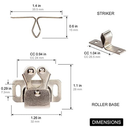 Keenkee 2 PCS Cabinet Latch Double Roller Catch Hardware for Cupboard Closet Cabinet Door Latches and Catches, Nickel - color: Nickel 2ps