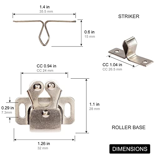 Keenkee 8 PCS Cabinet Latch Double Roller Catch Hardware for Cupboard Closet Cabinet Door Latches and Catches, Nickel - color: Nickel 8ps