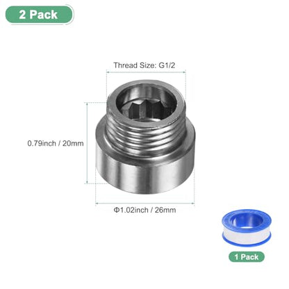 M METERXITY Shower Head Extension Arm, Stainless Steel G1/2 Male to Female Extension Pipe Fitting Adapter with PTFE Thread Seal Tape for Shower/Faucet, Pipe Plumbing Coupler 0.79"/20mm 2-Pack - size: 0.8"/20mm