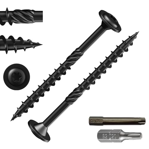 Wensilon (1 lbs)#10 x 2-1/2" Black Lag Screws, Structural Wood Screw, Heavy Duty Construction Screw, Rust Resistant, Washer Head, Black Coated Exterior Wood Screws, Star Drive with Bit - color: Black, size: #10 x 2-1/2"