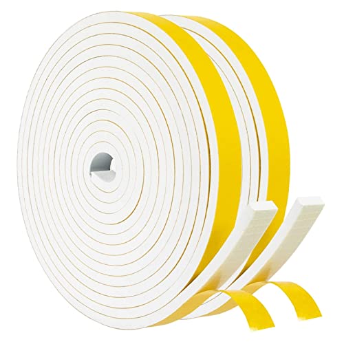 Weather Stripping 1/2" W x 1/4" T, White Foam Tape for Window Door, Adhesive Foam Insulation Tape Reduce Noise Dust Cold Air, 13FT Each x 2 Rolls - size: 1/2"W x 1/4"T