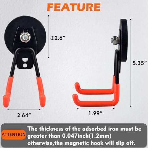 MUTUACTOR Magnetic Hooks Heavy Duty,2PCS Strong Magnetic Garage Hooks for Hanging,Anti-Slip Powerful Magnet Storage Utility Hooks for Cruise Cabins Cabinet Fridge Shed Workshop - style: 2.6in Magnet M Red Hooks 2PCS